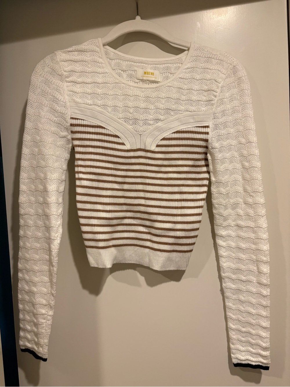 Maeve White Open-Knit Pullover Top